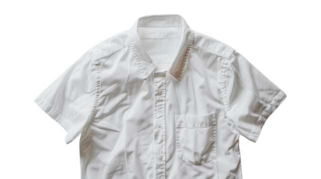 White short-sleeved shirt lying on transparent background