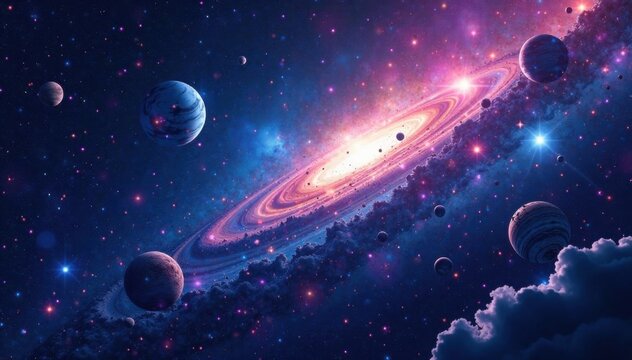 Deep space illustration with stars, planets, and galaxies in a stunning cosmic environment , planet, space