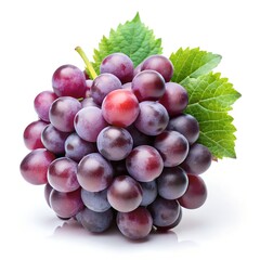 Fototapeta premium Close-up of a delicious bunch of fresh purple grapes with green leaves