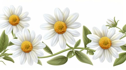 Fototapeta premium Fresh watercolor illustration of meadow herbs, showcasing daisies and chamomile, perfect for labels and postcards. Natures beauty captured.