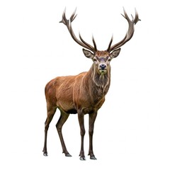Red deer stag in front of a white background