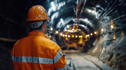 Mining Supervisor Examining Underground Tunnel Stability and Infrastructure Integrity