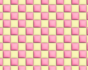 Patrón 3D de mosaico rosa con fondo amarillo.