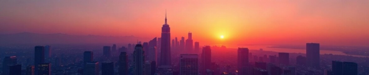 Fototapeta premium Minimalist cityscape with skyscrapers at sunset , skyline, evening, cityscape