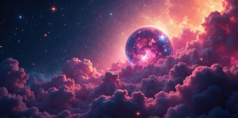 Obraz premium Ethereal celestial body amidst swirling nebulae, mysterious, astronomy