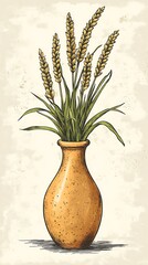 Rustic Vase with Golden Wheat Stalks