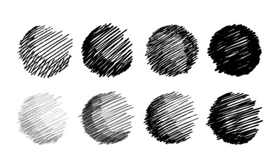 Eight balls with various shading and volume effect. Doodles and squiggles. Vector set