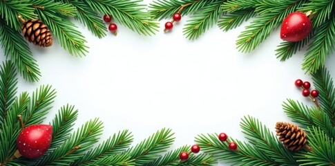  Fir branches with pine cones and greenery for Christmas border , winter theme, fir tree