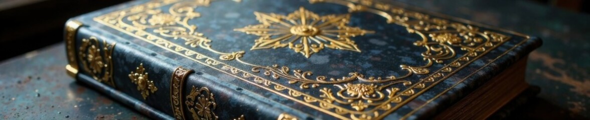 Fototapeta premium Floral silver book cover with black and gold accents, intricate design on the front, luxurious feel , decorative, book