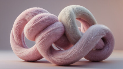 Obraz premium A highly detailed 3D render of intertwined, spherical orb structures covered in ultra-fine, velvety fur with a pearlescent sheen.