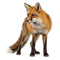 Fototapeta premium Red fox, Vulpes vulpes, standing, isolated on white