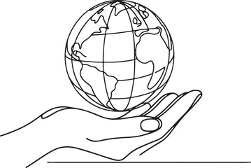 Minimalist Line Drawing of Globe on Hand