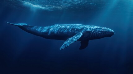 Fototapeta premium Majestic blue whale glides through ocean depths in a breathtaking underwater scene