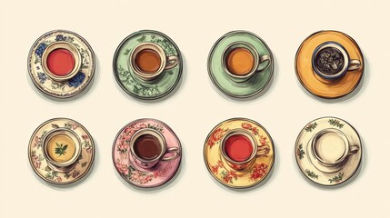 Various colorful tea served in cups.