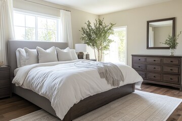 Comfortable master bedroom with a bed and natural daylight