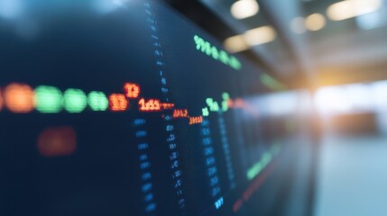 Fototapeta premium Stock market analysis financial hub data visualization urban office close-up view investment trends insights