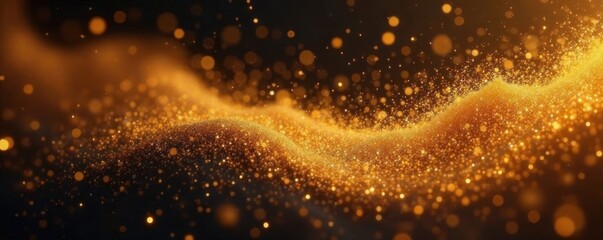 Glittering golden dust swirls in mid-air, surrounded by shimmering particles , gold glitter, swirling
