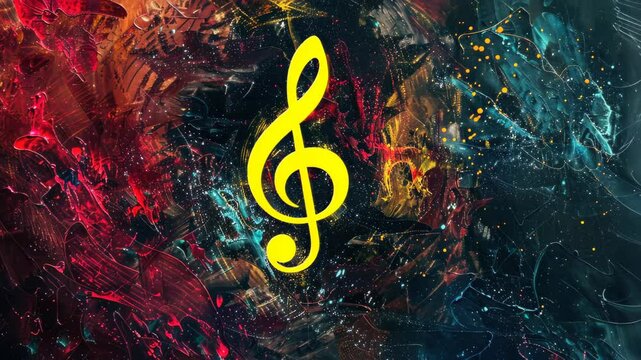 Captivating abstract painting featuring musical note symbols on a dark background, Ai Generated.