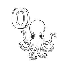 Naklejka premium An illustration of letter O stand for Octopus beside it