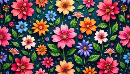 Intricate floral arrangement with repeating pattern in various colors , design, floral patterns