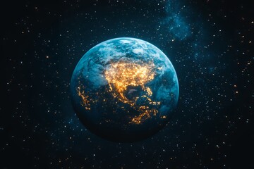 Obraz premium Stunning View of Earth at Night City Lights and Stars Space Exploration