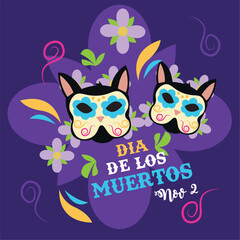 Cat skull masks decorated with floral patterns. Vector