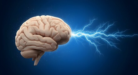 3d rendered illustration of human brain, human brain scan, human brain digital illustration. electrical activity flashes and lightning on a blue background, ai generated