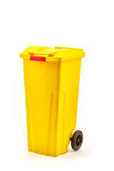 Bright Yellow Trash Bin with Wheels for Convenient Waste Disposal in Modern Settings and Outdoor Spaces, Perfect for Efficient Garbage Management Solutions
