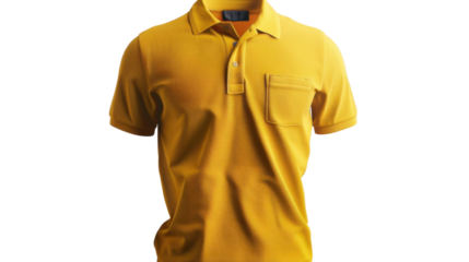 Blank yellow polo shirt with pocket on transparent background, perfect for mockups