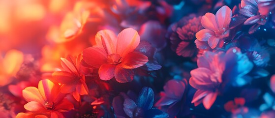 Obraz premium A vibrant display of colorful flowers, showcasing nature's beauty with a striking blend of vivid hues and soft details.