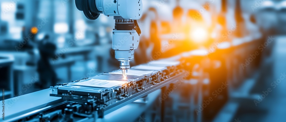 Poster advanced robotic arm in a factory, enhancing automation and efficiency in manufacturing processes.