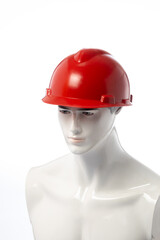 A Radiant Red Hard Hat Showcased on a Simple White Background, An Essential Safety Gear for Construction Workers and Industrial Environments 