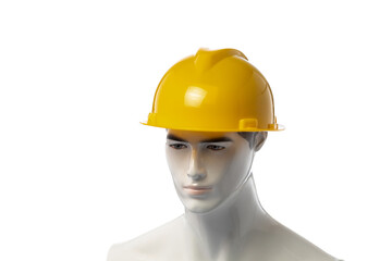 A Bright Yellow Hard Hat Designed for Safety in Construction Environments, Worn by a Mannequin to Showcase Protective Headgear for Workers in Various Industries