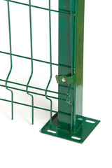 Green Wire Mesh Fence Section Featuring a Sturdy Base and Secure Fastening Clip for Enhanced Durability and Safety in Various Outdoor Applications and Settings