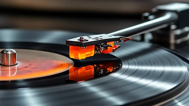 Close-up of a turntable playing a vinyl record