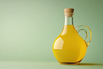 A decorative glass oil cruet filled with yellow liquid