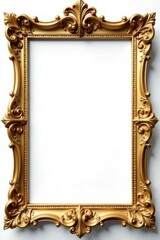 Ornate gold scroll frame with intricate patterns on white background, vintage, art