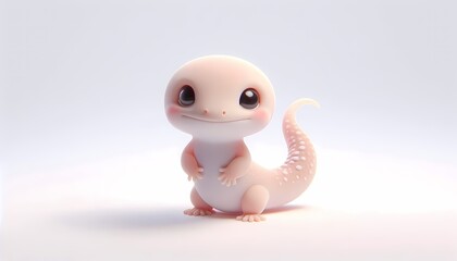 Cute baby gecko in 3D style with soft pastel hues and a tiny smiling face.