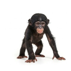Naklejka premium Baby bonobo, Pan paniscus, 4 months old, walking against white background