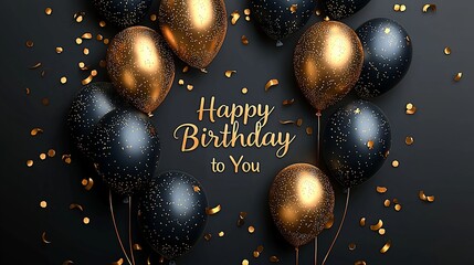 Elegant Black and Gold Balloons Birthday Celebration