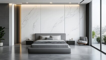 Interior photograph showcasing a modern bedroom design with minimalist decor