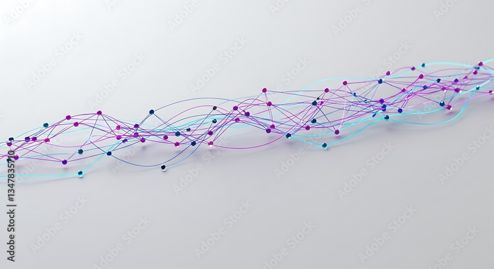 Poster interconnected data stream abstract network on white backdrop 3d rendering
