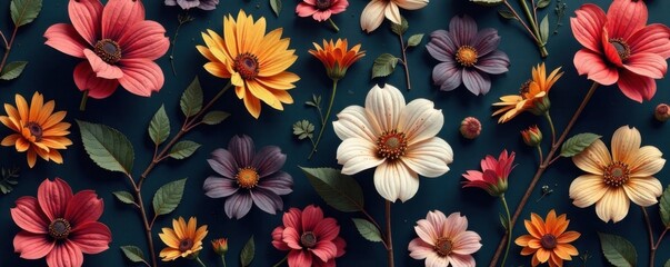 Seamless charcoal floral pattern with varying shades of grey and brown hues, flower patterns, leaf motifs