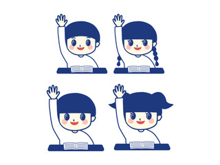 授業中に手をあげる生徒たち