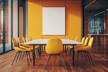 Fototapeta premium Modern Meeting Room with Blank Poster, Sunny Day