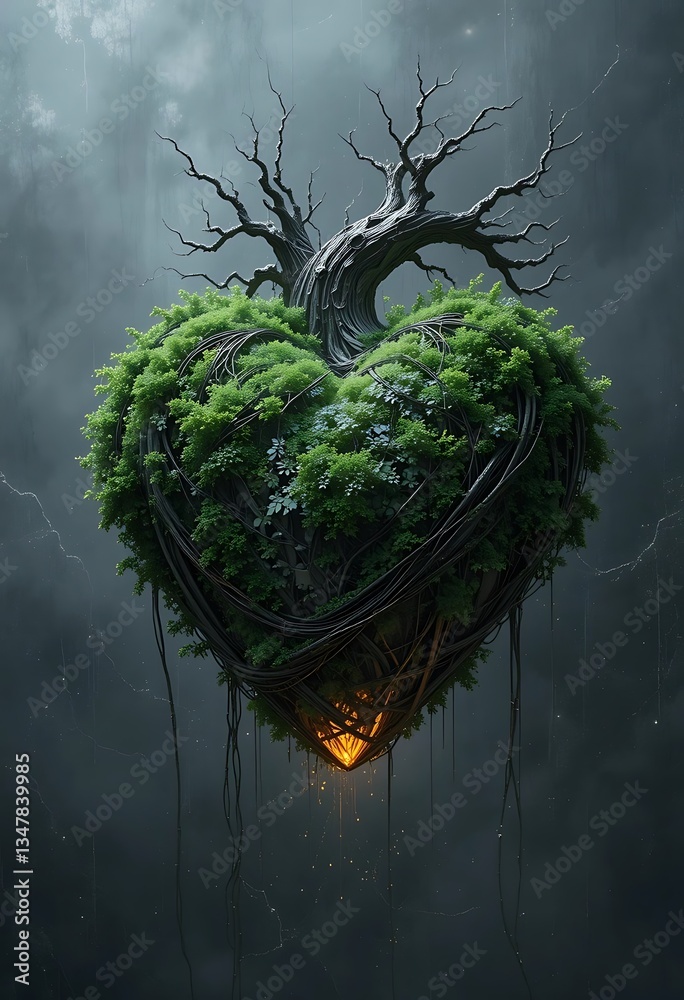 Fototapete on a sparkling lead gray background, a surreal 3d rendering of a hearth entirely made of interwoven,