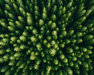Fototapeta premium An aerial overhead shot of a vibrant green coniferous forest