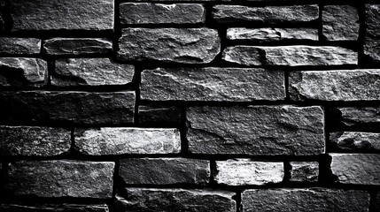 A close up of a weathered grey stone brick wall