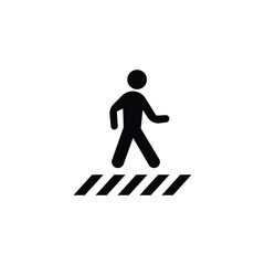 Stick Figure Walking on Crosswalk Simple Black and White Illustration