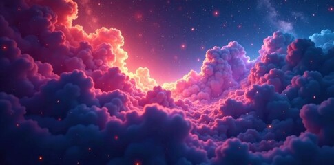 Soft, glowing nebulae swirling with iridescent colors, cosmos, galaxy